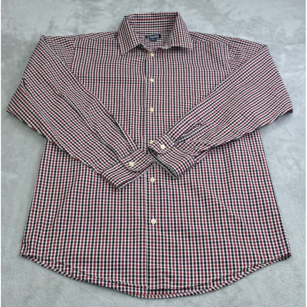 Chaps by Ralph Lauren Men Shirt Size XL Red/Black Plaid Long Sleeve Button Up
